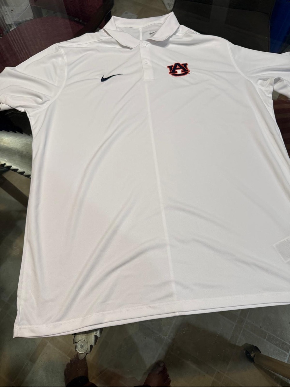 Nike White Men's Polo with Navy Auburn Logo